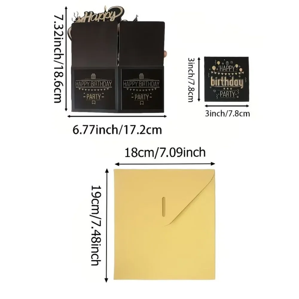 3D Pop-Up Greeting Card Black Gold Balloon Birthday Father Mother Office
